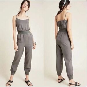 Anthropologie Nisa Olive Green Spaghetti Strap Blouson Jogger Jumpsuit Size L